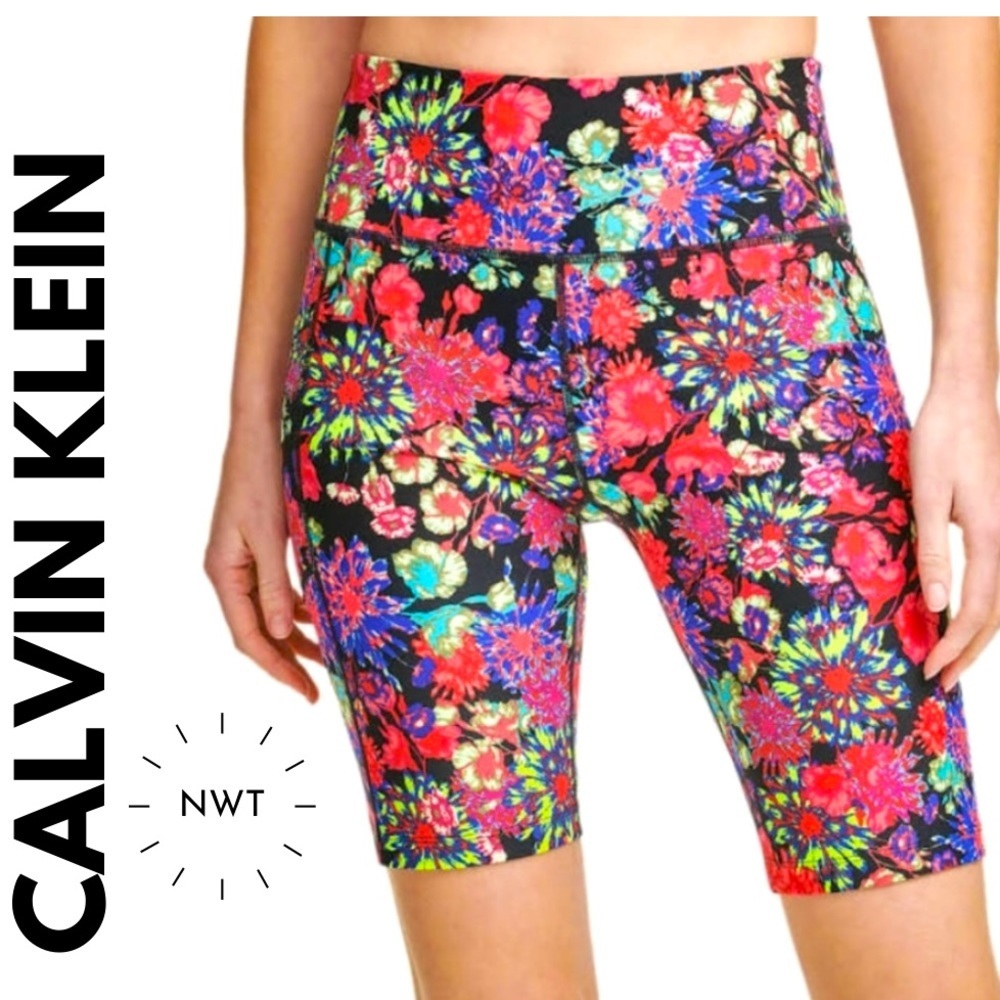 NWT High Waisted Bike Short Cute Neon Pattern|Active Wear|Calvin Klein